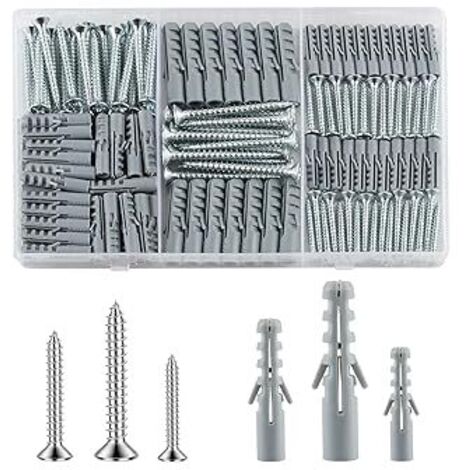 230 Pièces Kit Vis et Chevilles Murales (115 x Ancrage d'expansion, 115 x Vis Fixation Murale en Béton), Visser Autoperceuses Autotaraudeuses et Chevilles pour Maçonnerie Brique
