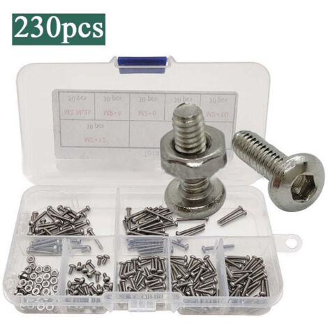 230 Pièces M2 Vis à Tête Hexagonale en Acier Inoxydable, Boulons et Écrous avec Boîte de Rangement