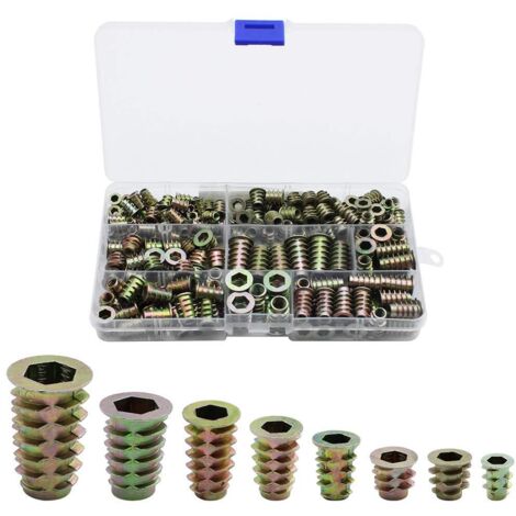 230 piezas de tuercas insertables roscadas hexagonales de aleación de zinc, rosca externa M4, M5, M6 y M8 para muebles de madera. Kit de herramientas para tuercas.