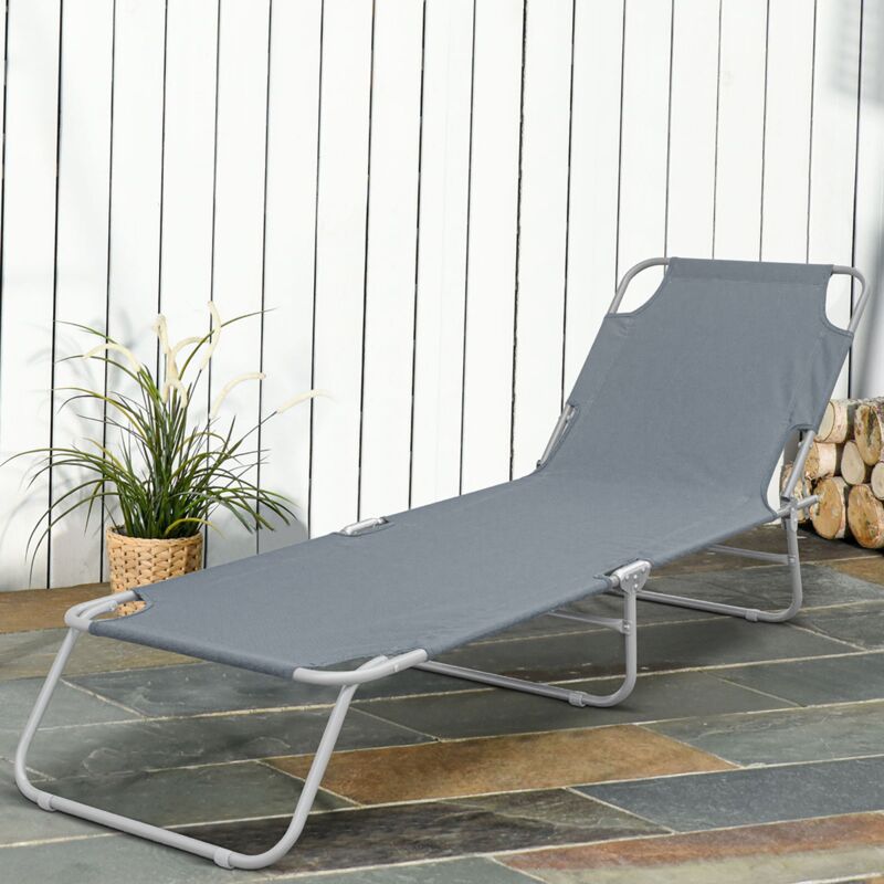 Mediawave Store - 2309 Transat pliant avec dossier réglable pour plage ou jardin Couleur: Gris