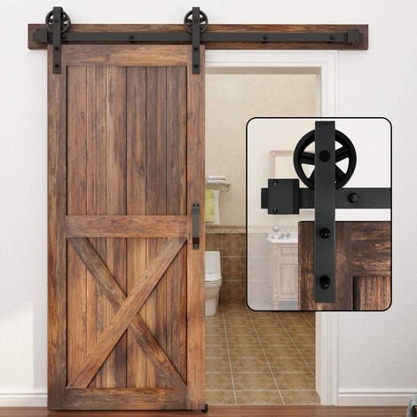 Juego de montaje de sistema de puerta corredera, riel de carrera, puerta de  madera, accesorio para puerta corredera, 183/200cm