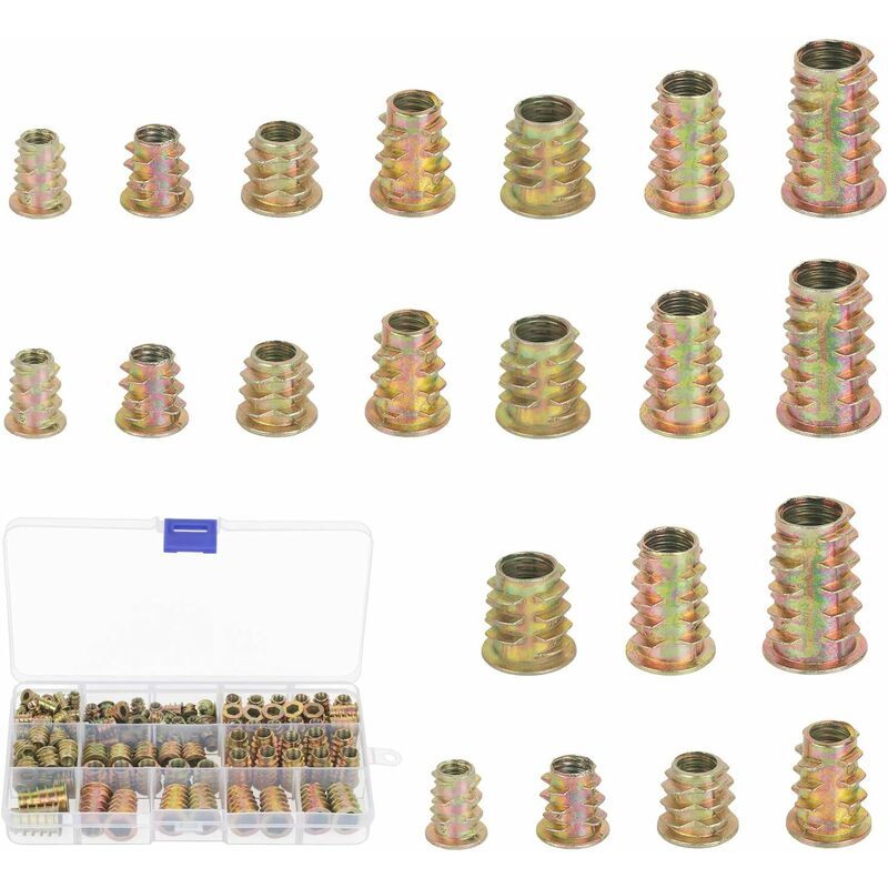 230pcs écrous à visser en alliage de zinc à six pans creux inserts filetés écrou assortiment d'outils Kit pour meubles en bois,
