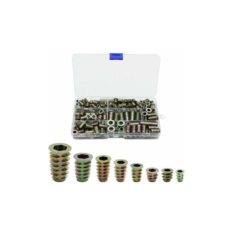 230Pcs Zinc Alloy Hex Threaded Insert Nuts Threaded Inserts Insert Nuts External Thread M4 M5 M6 M8 For Wood Furniture Nut Tool Kit