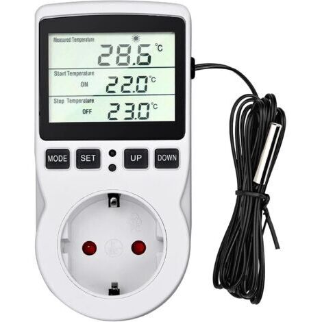 230V/ 50Hz Prise Thermostat Prise Minuteur Digital, Prise Thermostat Chauffage avec Sonde pour Aquarium Incubateur Serre(-40 à 120 ℃)