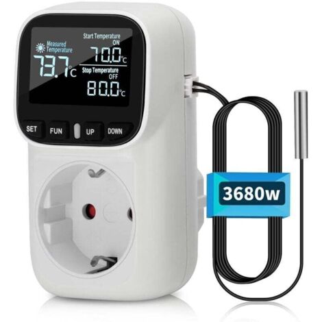 230V Digital Temperature Controller with Probe, Heating/Cooling Temperature Switch, Thermostat Plug for Greenhouse, Aquarium, Refrigerator