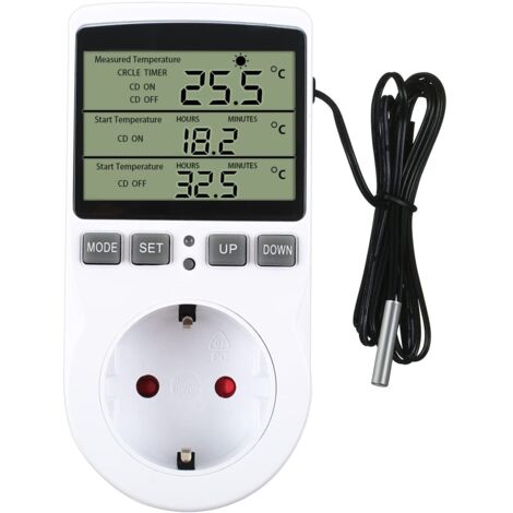 230V Temperaturregler mit Timer und Sonde - Schalter für Gewächshaus, Terrarium, Aquarium, Saatgutkeimung, Heizung und Kühlung