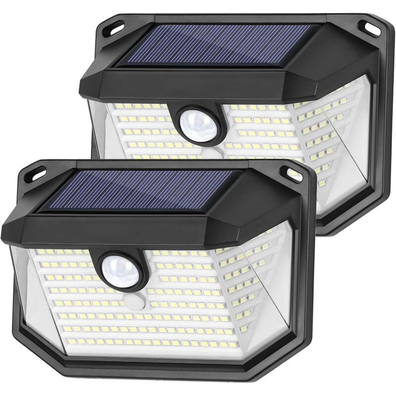 231 LED Lumières de mouvement solaire extérieur imperméable, 2 paquets 300 ° angle et 3 modes d'éclairage PIR Sensor de mouvement Sécurité Lumières