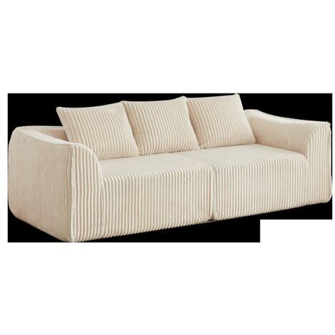 235CM Minimalistisches Cordsofa mit geschwungenen Linien und einer sanft abfallenden Rückenlehne, komplett mit zwei Kissen.