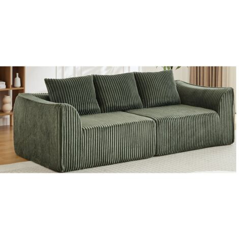 235CM Minimalistisches Cordsofa mit geschwungenen Linien und einer sanft abfallenden Rückenlehne, komplett mit zwei Kissen.