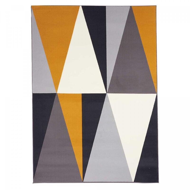 Unamourdetapis - Tapis chambre 80x150 jaune et gris tissé motif géométrique AF2 bigtri