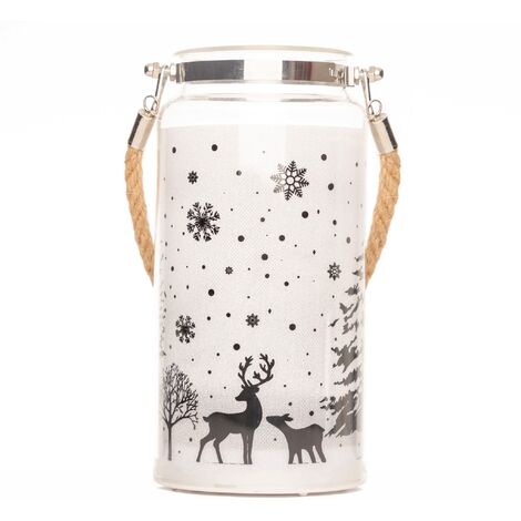 23cm Christmas Decorated Jar Table Winter Woodland Scene Lantern