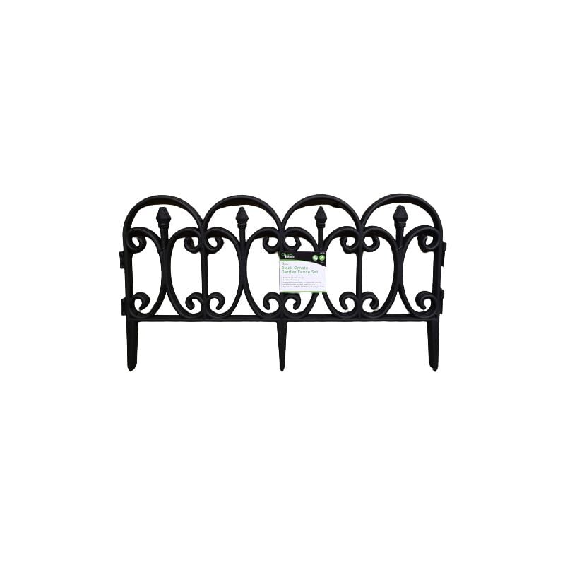 23cm x 57cm 4 Piece Black Ornate Garden Decorative Border Fence Edging