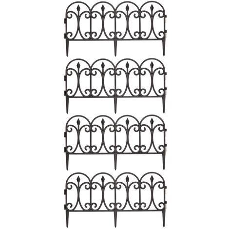 23cm x 57cm 4 Piece Black Ornate Garden Decorative Border Fence Edging