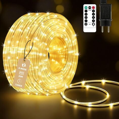 23m long LED string lights, 400 warm white LEDs, 7.5mm diameter, waterproof, with plug, timer, 8 modes and adjustable brightness, perfect for garden parties and Christmas decorations