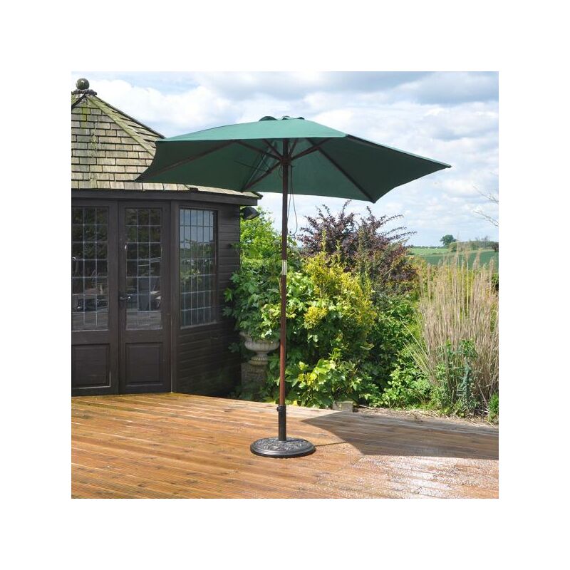 Image of 2.3m Wooden Garden Parasol 36mm Shaft & Pulley - Green