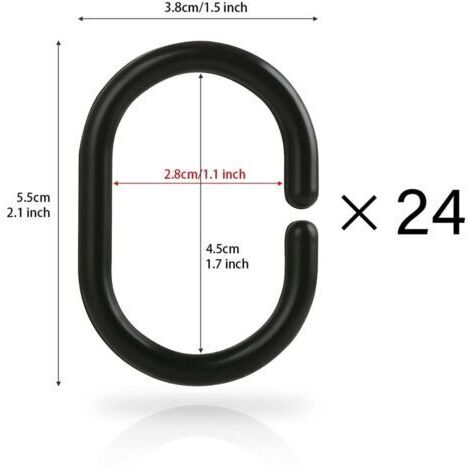 24 Anneaux de Douche en Plastique, Accessoire Anneaux pour Rideaux, 24 Crochets Simples - Noir