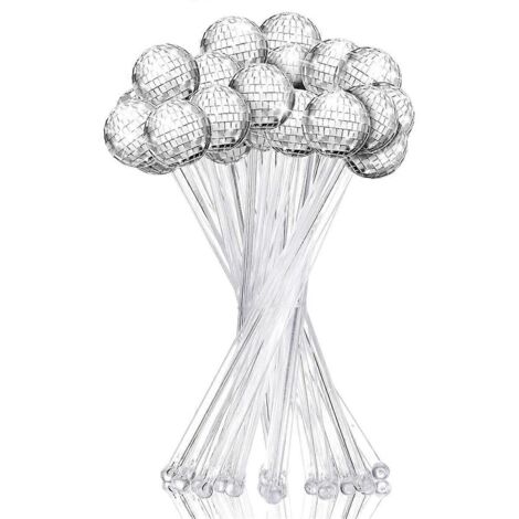 24 bâtonnets mélangeurs à cocktail en forme de boules disco, en plastique à tête ronde.