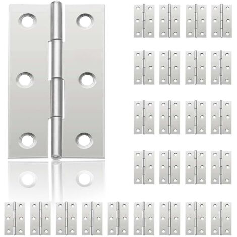 24 bisagras pequeñas para puertas, de acero inoxidable, ideales para puertas de armarios, pianos, joyeros, muebles y armarios (44 mm x 32 mm)
