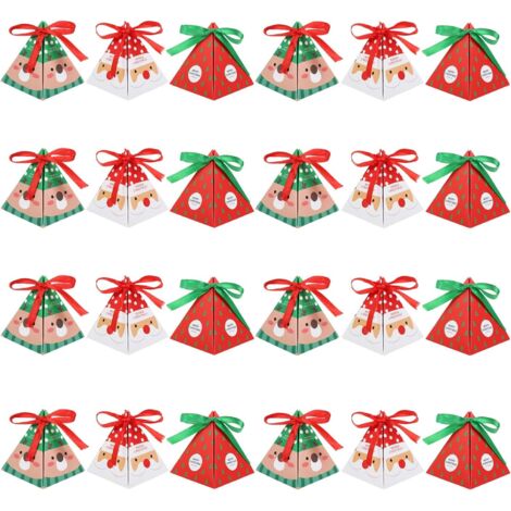 24 Boîtes de Bonbons Noël Boîtes Triangulaires avec Rubans pour Biscuits et Petits Cadeaux Décorations de Noël