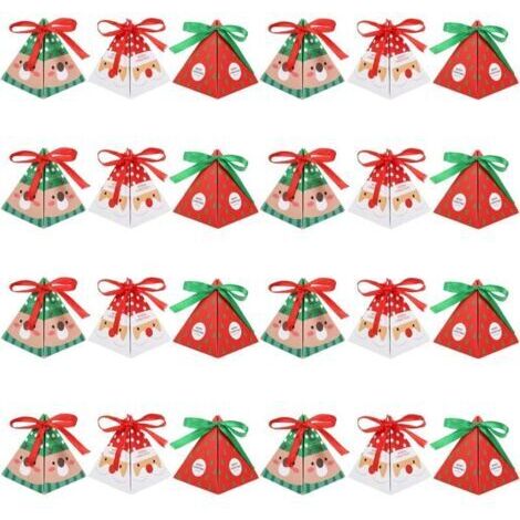 24 Boîtes de Bonbons Noël Boîtes Triangulaires avec Rubans pour Biscuits et Petits Cadeaux Décorations de Noël