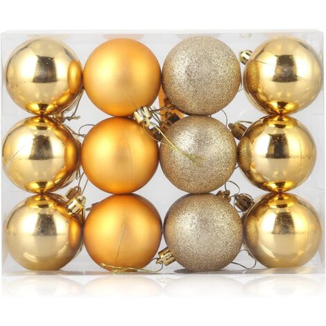 24 bolas navideñas doradas en 3 tipos, hermosas bolas colgantes para árbol de Navidad, adornos decorativos para interiores y exteriores para fiestas de Año Nuevo en casa, 4 cm