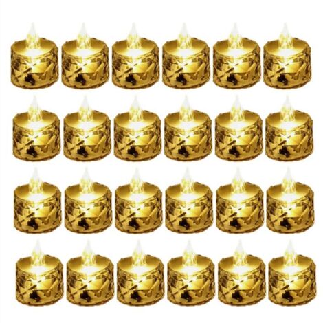 24 Bougies Chauffe-Plat à LED Sans Fumée Piles pour la Saint-Valentin, les Mariages, Tables Manger 3,6 X 6,5 cm