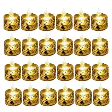 24 Bougies Chauffe-Plat à LED Sans Fumée Piles pour la Saint-Valentin, les Mariages, Tables Manger 3,6 X 6,5 cm