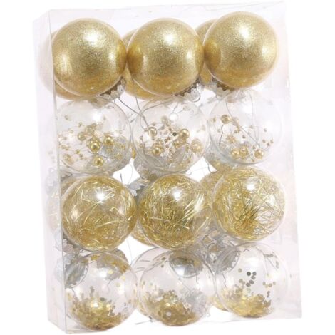 24 boules de Noël 6 cm Décoration de sapin de Noël en plastique Boules de Noël Décoration de Noël paillettes (or)