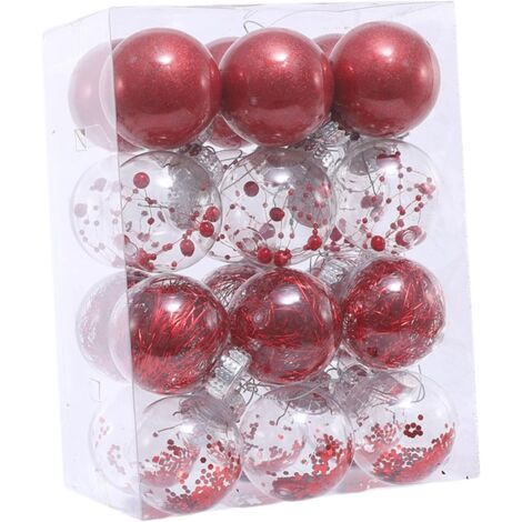 24 boules de Noël 6 cm Décoration de sapin de Noël en plastique Boules de Noël Décoration de Noël paillettes (rouge)