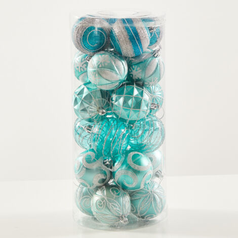 24 boules de Noël décoratives peintes, incassables.