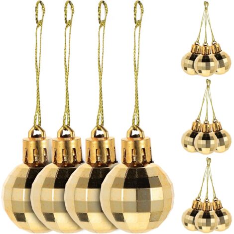 24 boules de Noël dorées décoratives à suspendre pour sapin.
