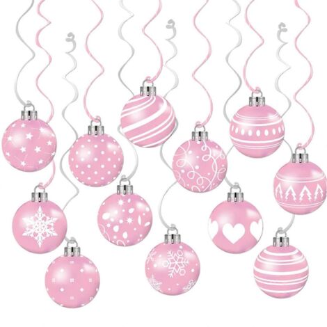 24 boules de Noël roses à suspendre - Décoration de Noël (voir photo)