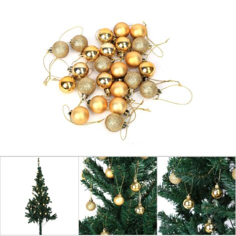 24 boules dorées pour sapin de Noël - Décoration fête et ornements suspendus