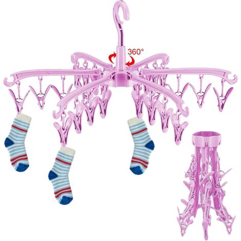 24 Cintres Chaussettes Pour Corde Linge (rose), Pliables, Suspendus, Tendoir Chaussettes Rotatif Pour Sous-vtements Chaussettes Sous-vtements V