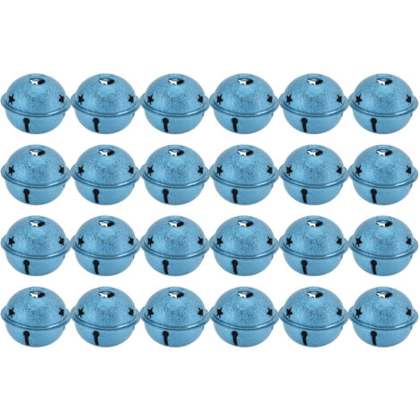 24 Cloches de Noël 40mm en Fer Peint Étoile à 5 Branches Creuse DIY Décoration Arbre de Noël Bleu Givré