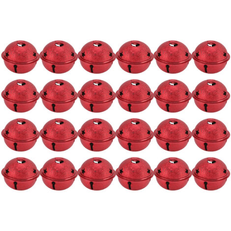 24 Cloches de Noël 40mm en Fer Peint, Étoiles à 5 Branches Creuses, Décoration DIY pour Sapin de Noël Rouge Givré