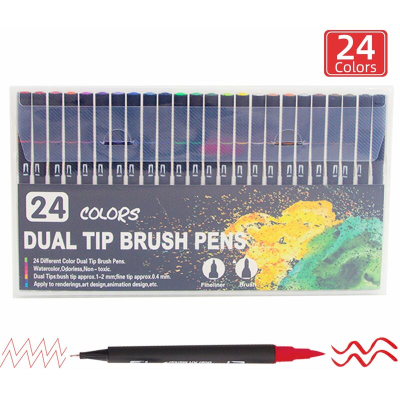 

24 colores Rotuladores de pincel de doble punta Fineliner y rotuladores de arte de punta de pincel Rotuladores de colores para ninos adultos Dibujar