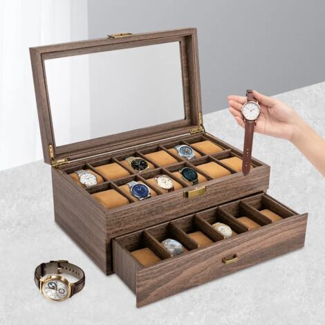 24 compartimentos para cajas de reloj, 2 niveles, caja de reloj, caja fuerte de reloj
