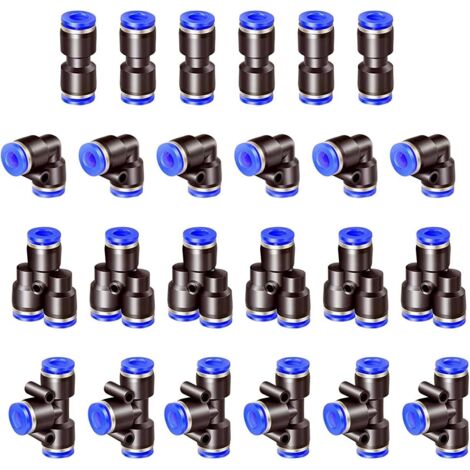 24 Connecteur Pneumatique, Raccord Rapide 10mm, Droit Coudé T Y, Pour Tuyau Air Comprimé