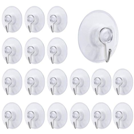 24 crochets à ventouse transparents en PP (4 cm avec crochet métallique) amovibles, pour salle de bain, cuisine, douche, porte-serviettes, mur, fenêtre ou porte vitrée.