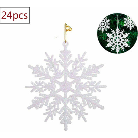 24 decorazioni per albero di Natale con fiocchi di neve, decorazioni glitterate per albero di Natale, colore bianco