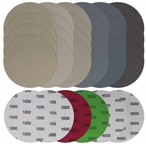 24 disques de ponçage ronds humides et secs 125 mm, papier abrasif, papier abrasif, papier abrasif - 1000/1500/2000/3000/4000/5000 Installation facile