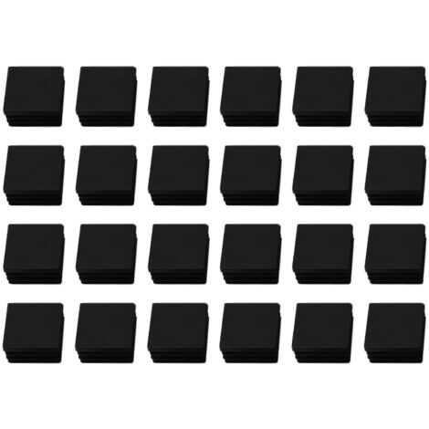 24 embouts carrés nervurés en plastique noir de 30 mm x 30 mm