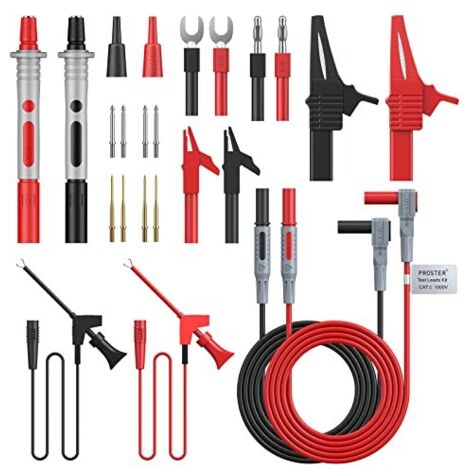 24 en 1 Câble de Test Multimètre Accessoires – Fils Silicone CAT III 1000V, Sondes Interchangeables, Crochets à Ressort, Pinces Crocodile, Fiches Banane pour Réparation, SMD, Voiture -