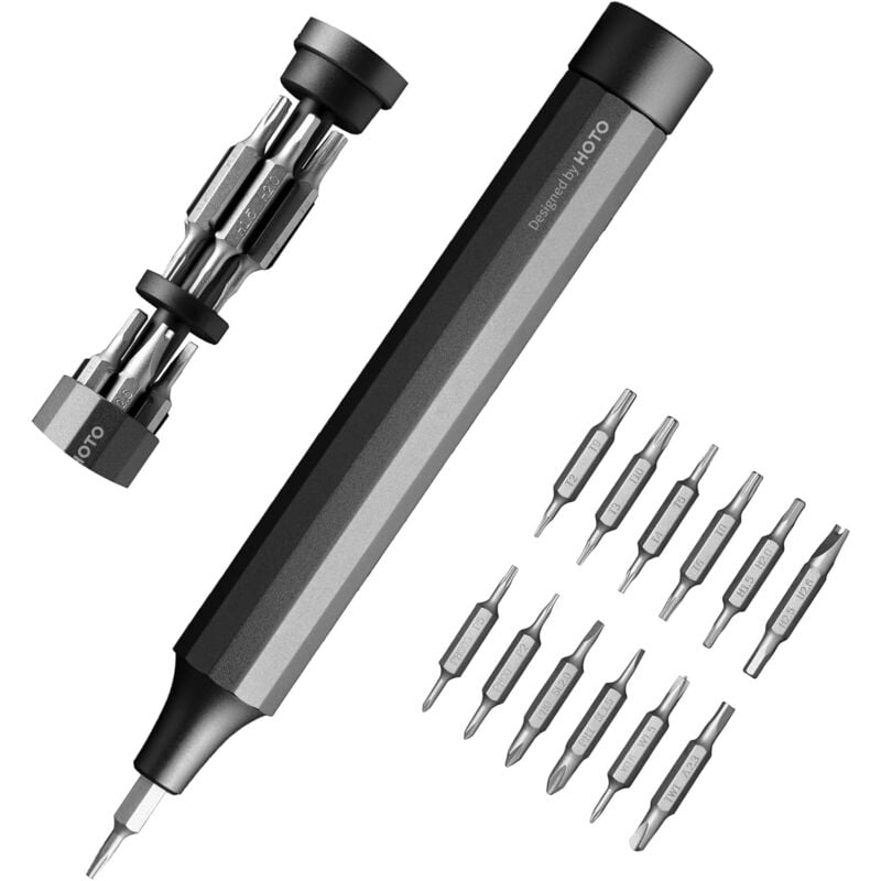 24 en 1 Tournevis Précision, 24 Embouts Magnétique en Acier S2, Réparation pour électronique, Montre, iPhone, PC, Gris Ardoise