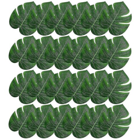 24 feuilles de palmier artificielles de 20 cm, feuilles tropicales artificielles vertes de monstera pour décoration hawaïenne