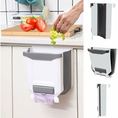 2.4 Gallon Hanging Kitchen Collapsible Trash Can, 10L Small Plastic Collapsible Trash Can, White