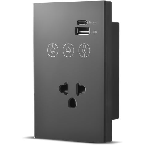 2,4-GHz-WLAN-LED-Schalter mit USB-Typ-C-Anschluss, Neutralleiter erforderlich, 2-Wege-Steuerung, Bedienfeld aus gehärtetem Glas, intelligenter Lichtschalter mit App- und Sprachsteuerung
