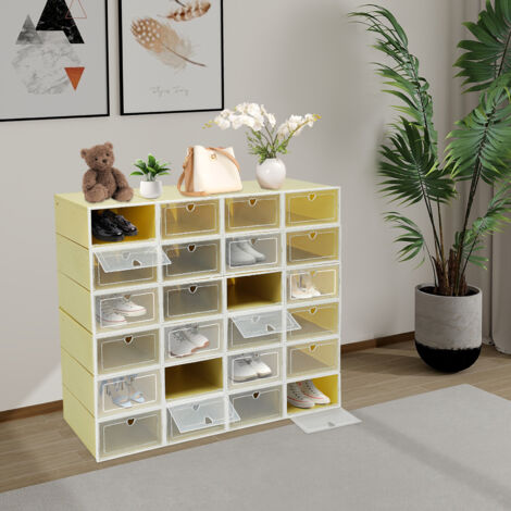 24 grandes boîtes à chaussures à couvercle rabattable, boîtes de rangement pour chaussures à tiroirs, boîtes à chaussures empilables, organiseurs de rangement pour chaussures