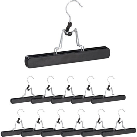 24 grucce per pantaloni, ganci girevoli a 360°, clip per gonne, antiscivolo, 17 x 25 x 2,3 cm, legno, nero